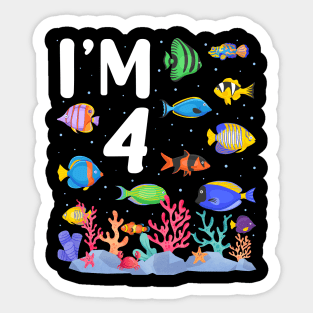 4th Birthday Party Tropical Fish I'm Four Years Old age Bday Sticker